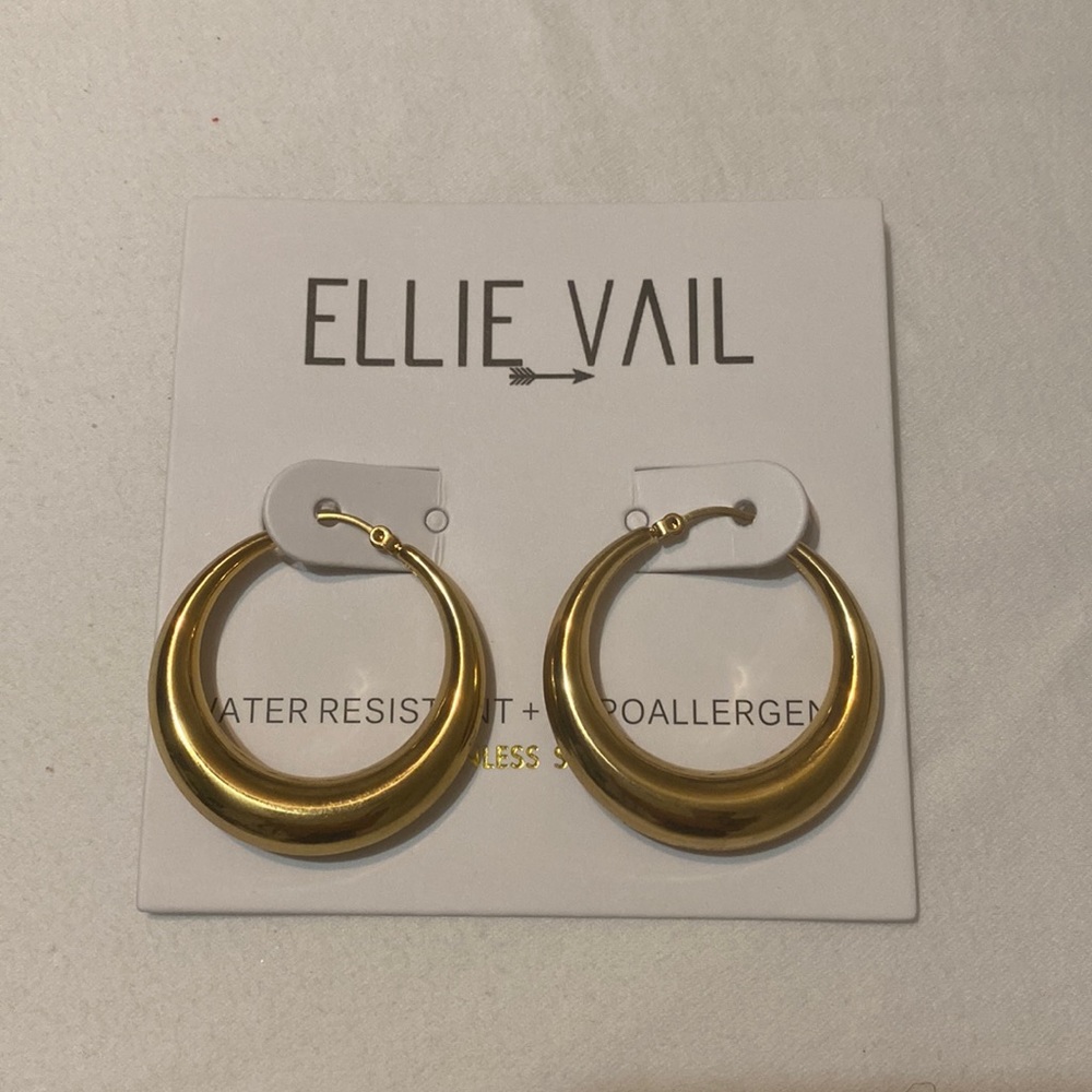 WATER RESISTANT + HYPOALLERGENIC Ellie Vail Stainless Steel Gold Hoops